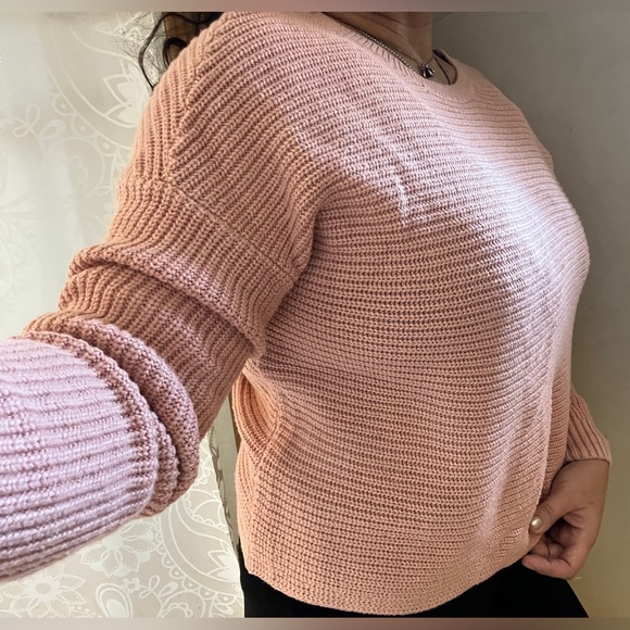 Peach 2-in-1 Knit Crop Sweater Rose Pink Boho Anthro Kawaii Knot Off Shoulder S - Picture 10 of 14
